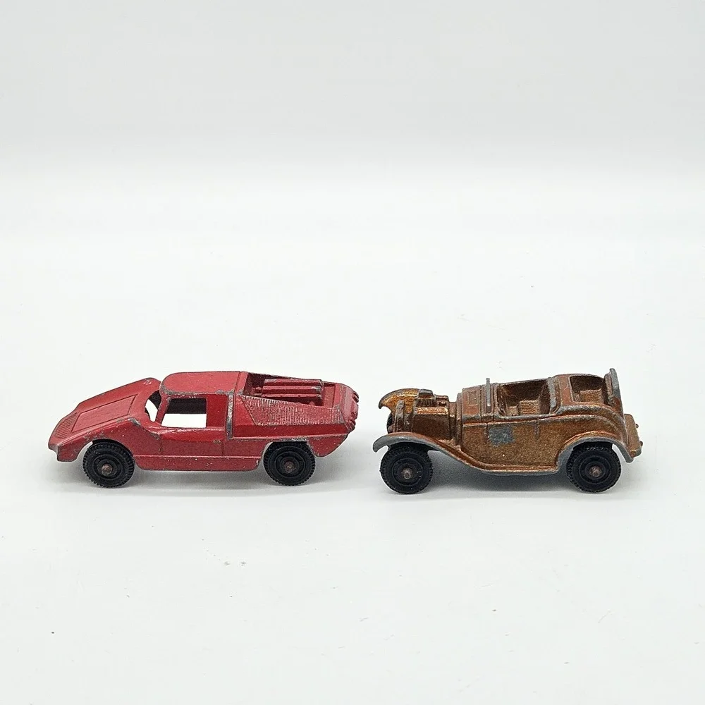 Vintage Tootsietoy Lot of 2 Diecast Cars - Red Fiat Abarth & Bronze Roadster